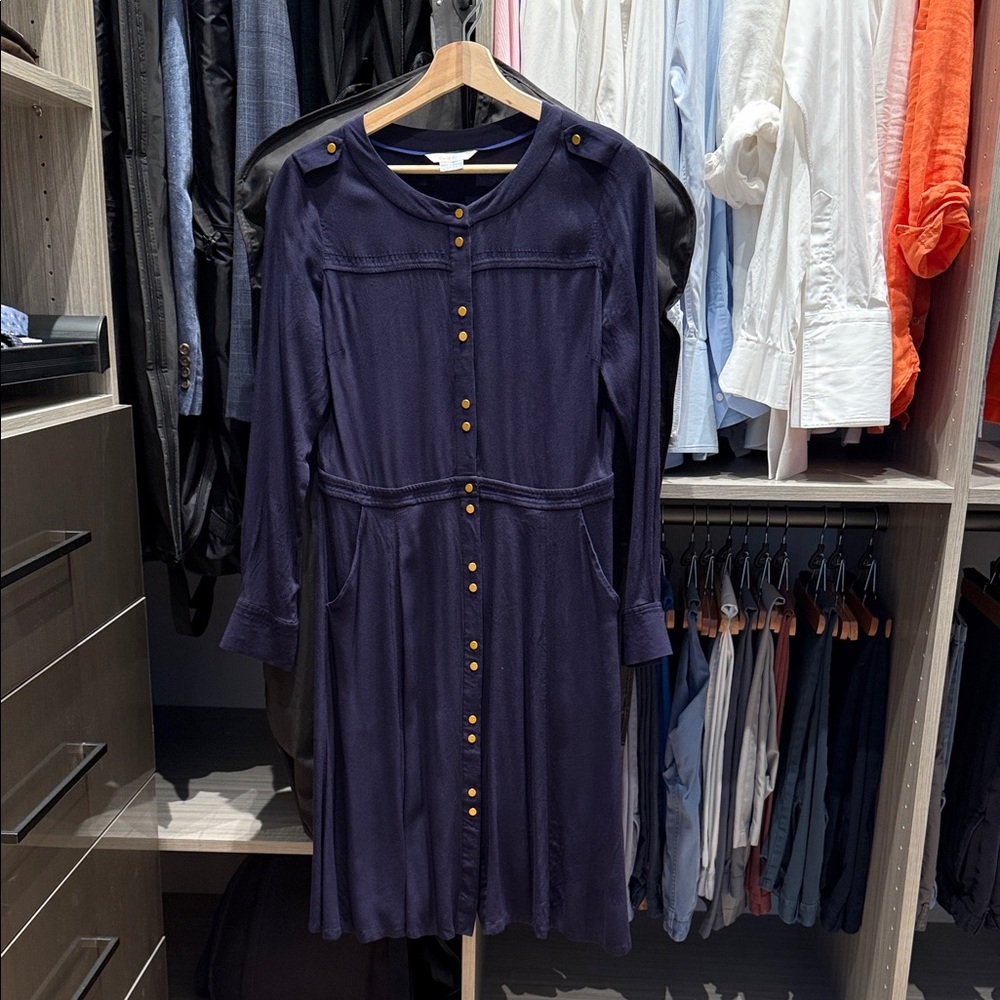 Boden Dark Blue Long Sleeve Dress with Gold Buttons